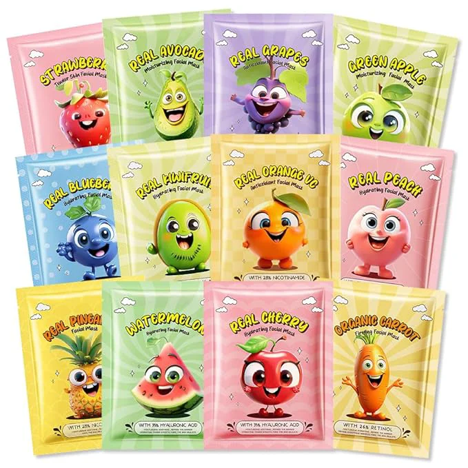Soft Kaely 12 Pack Fruit Face Masks for Kids Kids Face Mask Spa Day Kit Supplies Functional