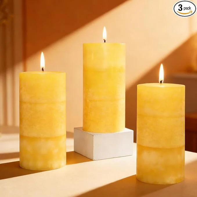 First-Class 3 x 6 Inches Pillar Candles Lemon Scented Yellow Decorative Rustic Candles Practical