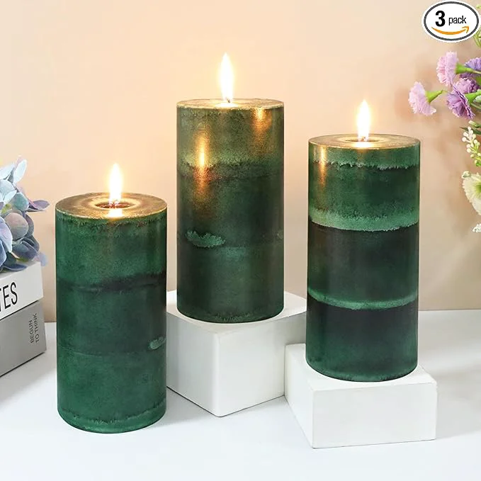 Responsible Dark Green Pillar Candles 3x6 Inch Fir Scented Candles Hand-Poured Long Lasting Soft