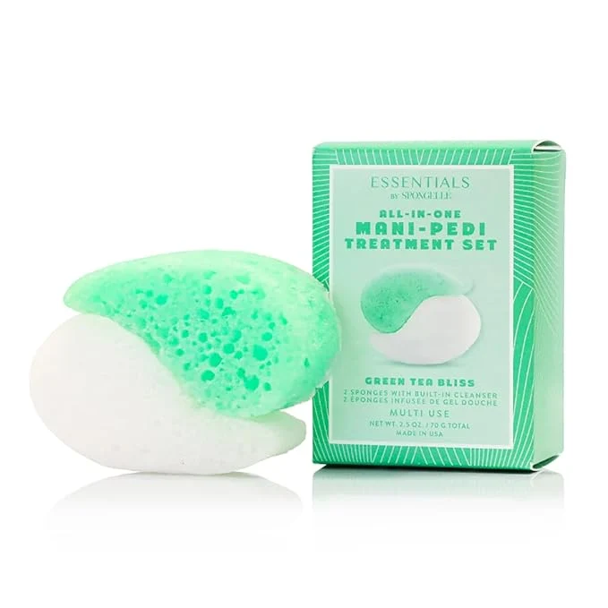Trusted Spongellé Essentials Green Tea Bliss Mani Pedi Buffer Exfoliating Foot Nail Clean
