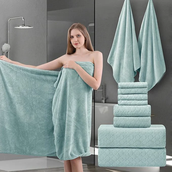 Smart Ycosy 8-Piece Bath Towels Set 2 Oversized Bath Sheet 2 Hand Towels and 4 Fashionable