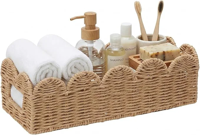 Verified Scalloped Khaki Toilet Tank Basket Stylish