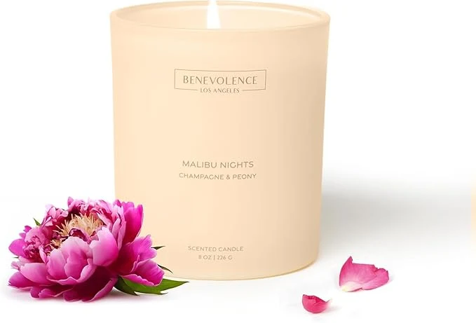 Exceptional Champagne Peony – Benevolence LA Scented Candle 8oz 45-Hour Burn Natural Casual