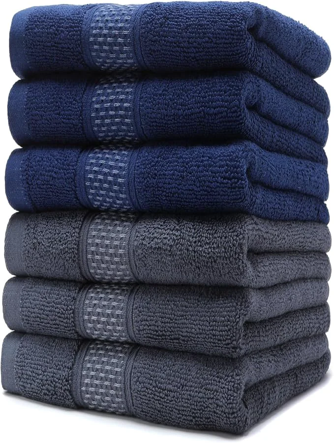 Eco-Friendly Cotton Hand Towels Set 6-Piece Set Super Absorbent Quick Drying Bathroom Comfortable
