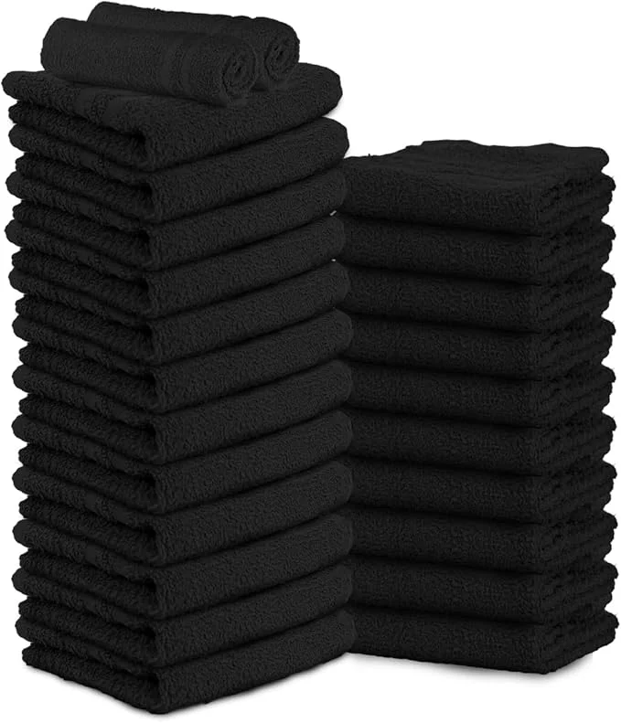 Long-Lasting 24 Pack Black Hand Towels Cotton Spa Towels 16x27 inches Highly Absorbable Eco-Friendly