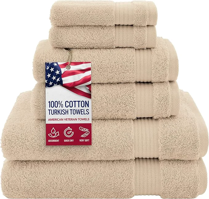 Optimized American Veteran 6 Piece Luxury Towel Set Cotton Turkish Towels Professional