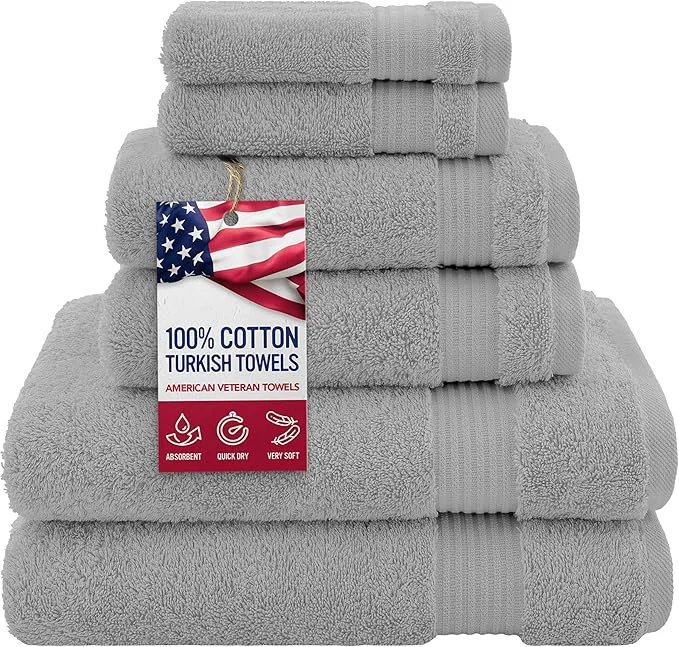 Smooth American Veteran Towel Cotton Turkish 6 Piece Towel Set Luxury Towels Efficient