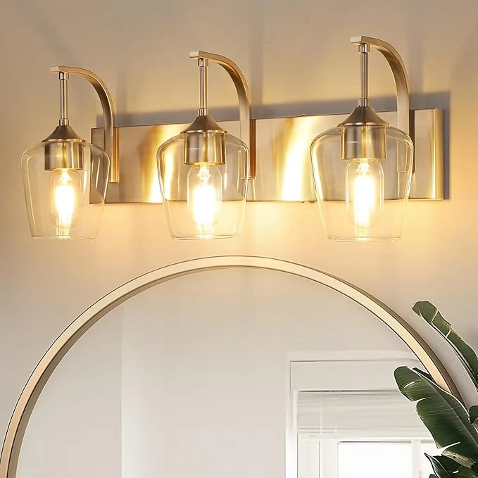 Detailed 3-Light Brushed Nickel Bathroom Light Fixture Relaxed