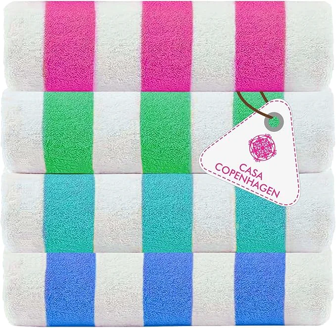 Secure Casa Copenhagen Cabana Towel 4Pcs Blue Teal Designer Stripe Beach Towels Gift Eco-Friendly
