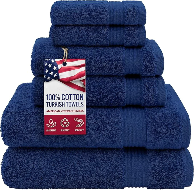 User-Friendly American Veteran Cotton Turkish 6 Piece Luxury Towel Set Efficient