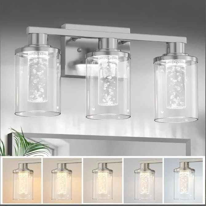 Crafted L LOHAS LED 3-Light Brushed Nickel Bathroom Light Fixtures Crystal LED Consistent