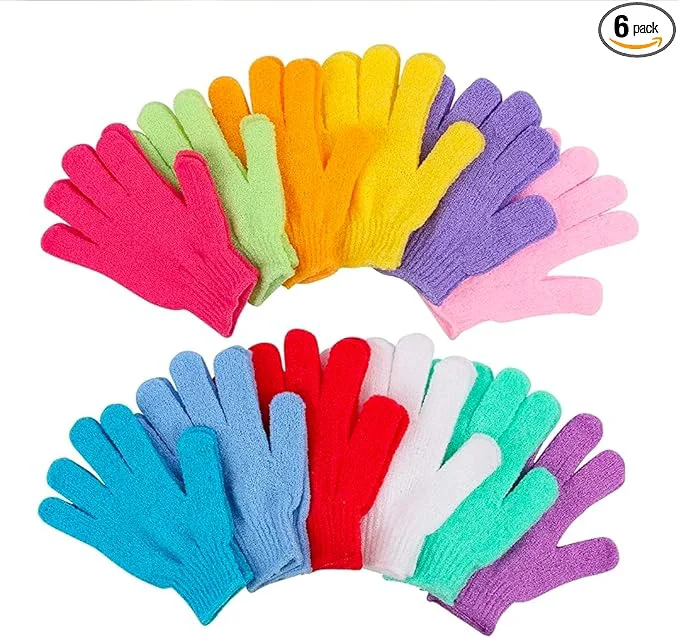 Relaxed Shower Gloves 6 Pack Exfoliating Bath Scrub Gloves Body Cleansing Deep Consistent