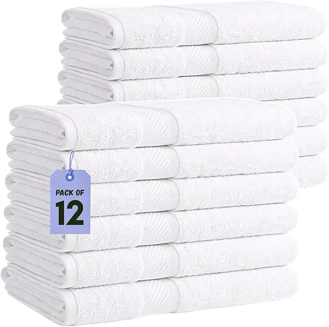 Clean Pearl Linens Pack of 12 Cotton Bath Towels – 24x48 Quick-Dry Lightweight High-Quality