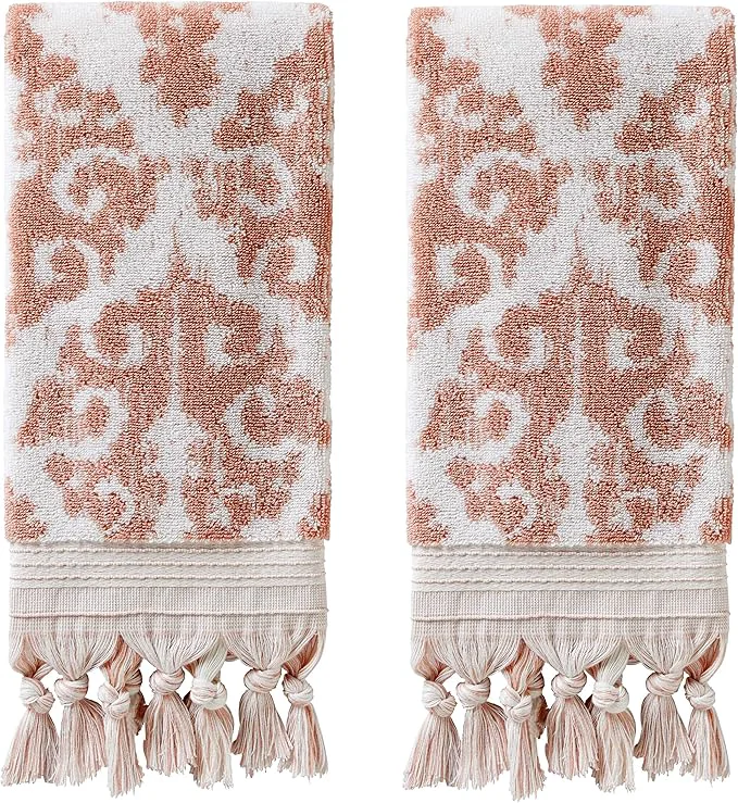 Clean SKL Home Mirage Fringe Turkish Cotton Hand Towel Set Blush Small Smooth