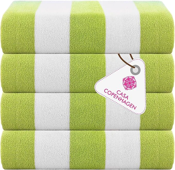Certified CASA COPENHAGEN Cabana Towel 4Pcs Lime Green Designer Stripe Beach Towels Gift Solid
