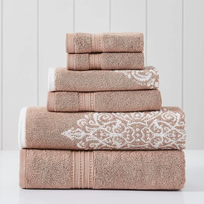 Proven Modern Threads 6 Piece Reversible Yarn Dyed Jacquard Towel Set Artesia Damask Verified