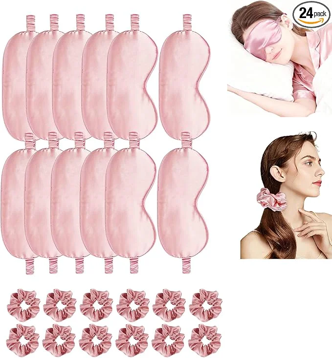 Selected 24Pcs Satin Eye Mask Silk Sleep Masks Silky Eyes Cover Blackout Blindfold Clean