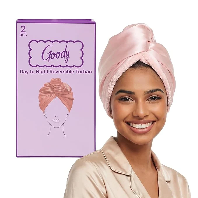 Eco-Friendly Goody Reversible Satin Microfiber Turban Day to Night Styling Dual-Sided Environmentally Friendly
