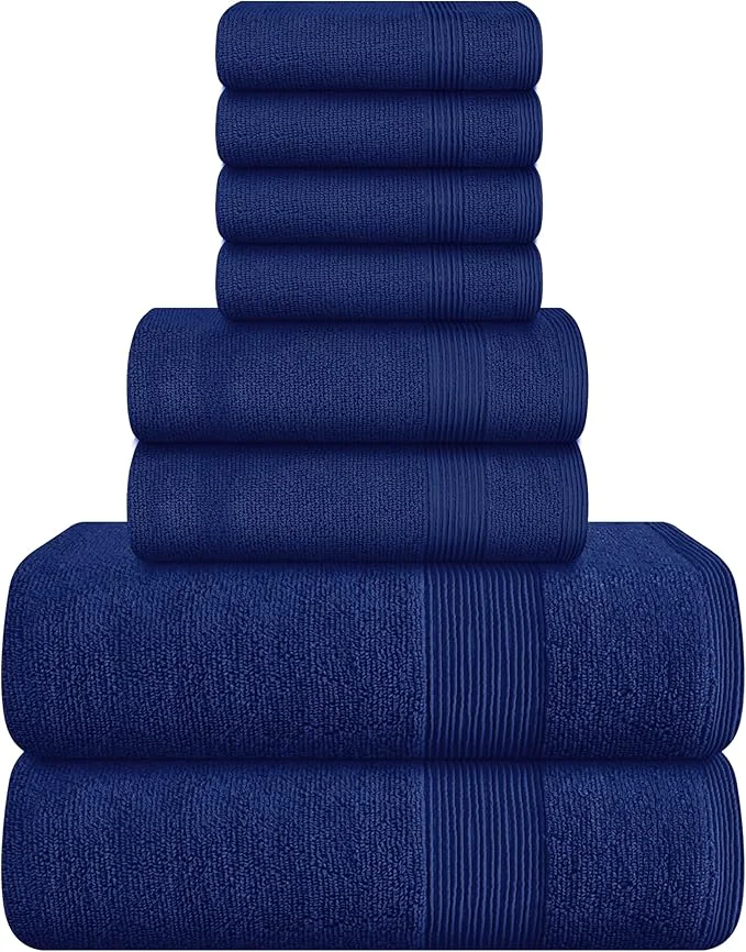 World-Class Belizzi Home 8 Piece Towel Set Ring Spun Cotton 2 Bath Towels 27x54 Elite