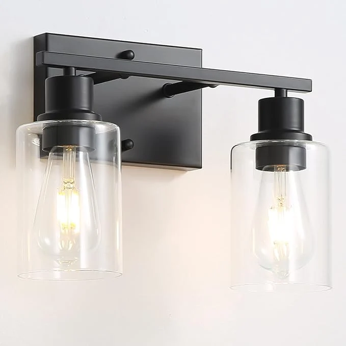 Eco-Friendly Bathroom Vanity Light Fixtures 2-Light Matte Black Bathroom Lights Wall Reusable