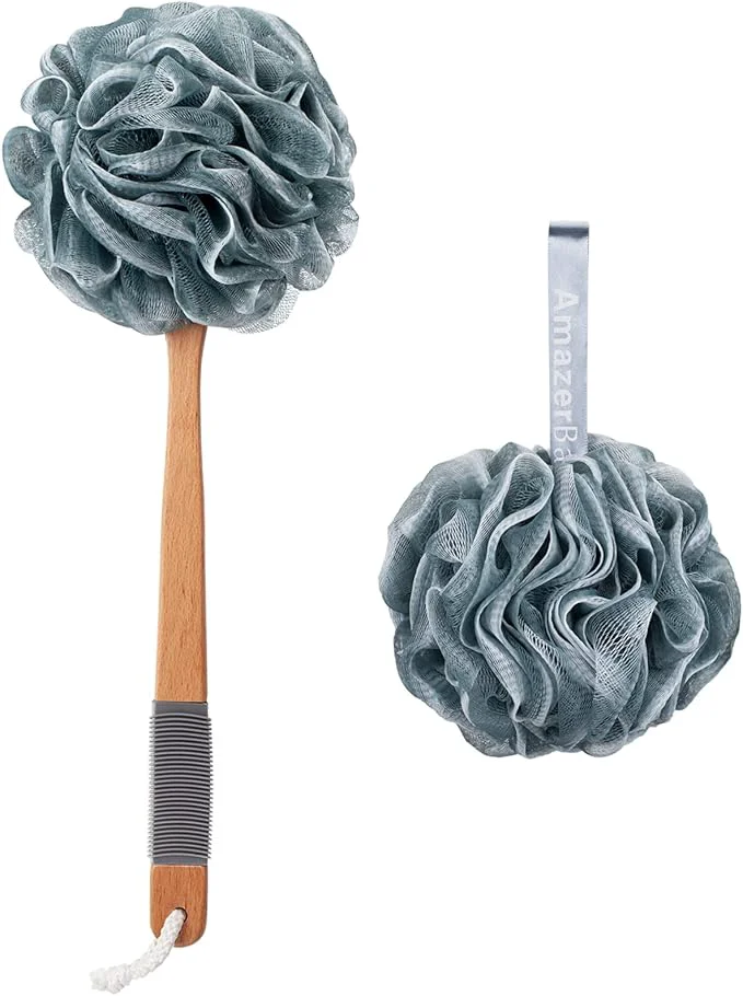 Practical AmazerBath Shower Sponge Loofah Back Scrubber PE Soft Mesh Loofah Body Scrubber Powerful