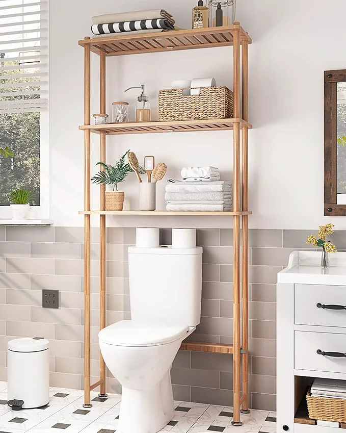 Sophisticated AmazerBath Over The Toilet Storage Bamboo Bathroom Over Toilet Organizer Rack Next-Generation