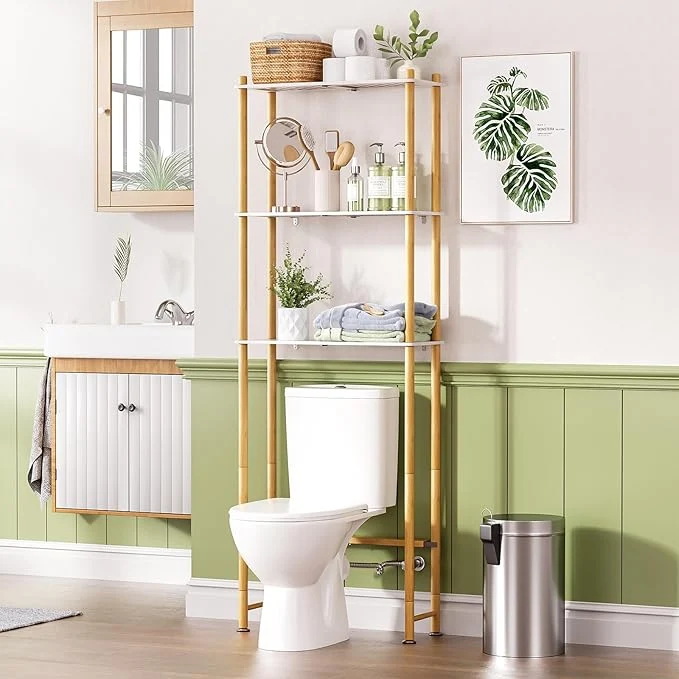 Original Design AmazerBath Over The Toilet Storage Bamboo Bathroom Storage Organizer Shelf Safe