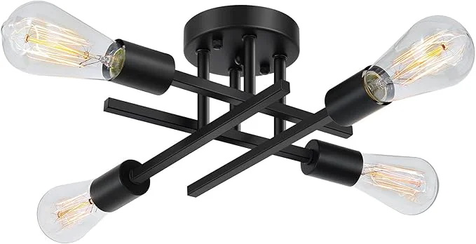 Effective SunRider Industrial 4-Light Semi Flush Mount Ceiling Light Fixture Modern Carefully Designed