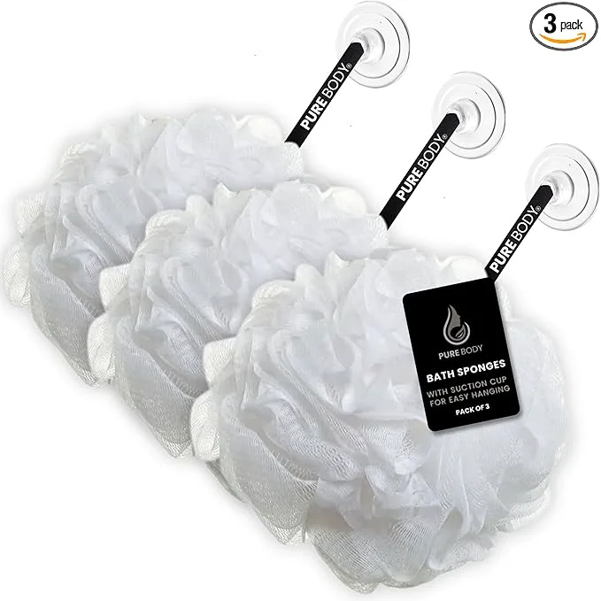 Pure Large White Bath Sponge Pack of 3 – Gentle Exfoliation Loofahs Genuine