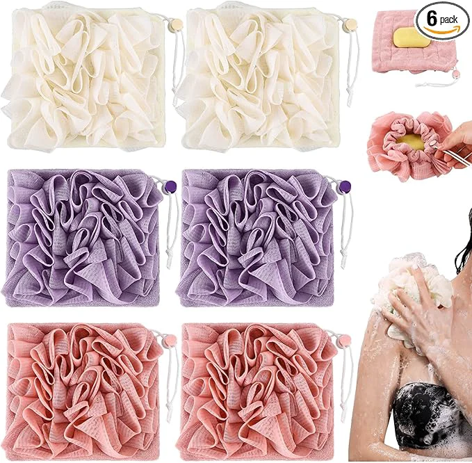Carefully Designed 6 Pcs Washcloth Loofah Combo 2 in 1 Bath Loofah Sponge User-Friendly