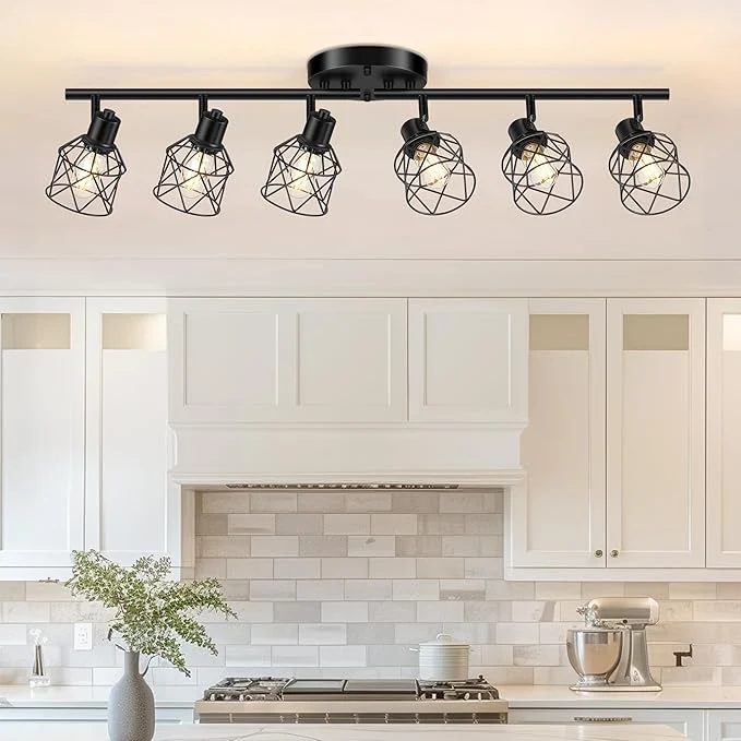 Organic Baocuz 6-Lights Black Semi Flush Mount Ceiling Light Rotatable Kitchen Track Efficient
