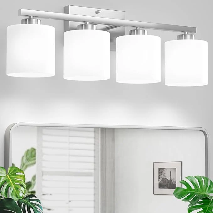 Detailed Honesorn 4-Light Bathroom Vanity Light Fixture Brushed Nickel Modern Premium Material