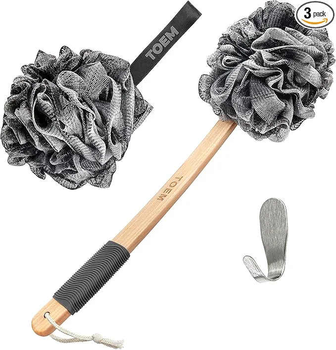 Expertly Made Toem® Loofah Back Scrubber for Shower Bamboo Charcoal Fiber Infused Loufas Exclusive