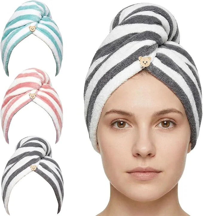 First-Class 3 Pack Microfiber Hair Towel Wrap Soft