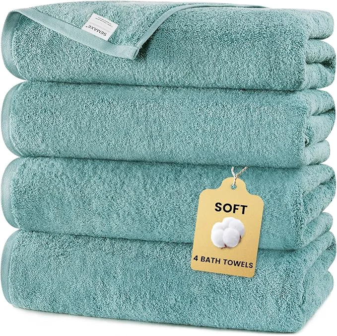 Functional SEMAXE 4 Piece Blue Bath Towel Set Dependable