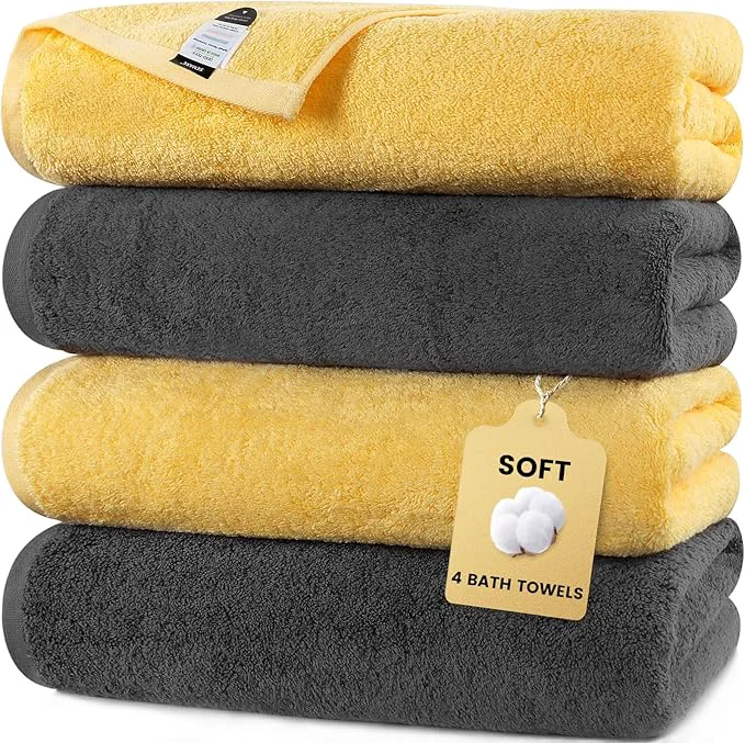 Smart SEMAXE 4 Piece Yellow Gray Bath Towel Set Relaxed