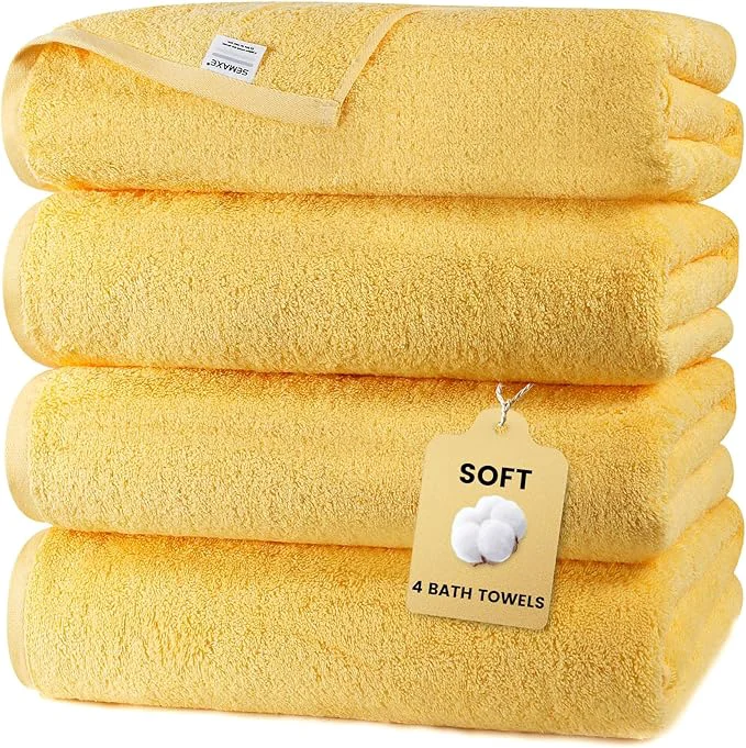 Efficient SEMAXE 4 Piece Yellow Bath Towel Set Exceptional