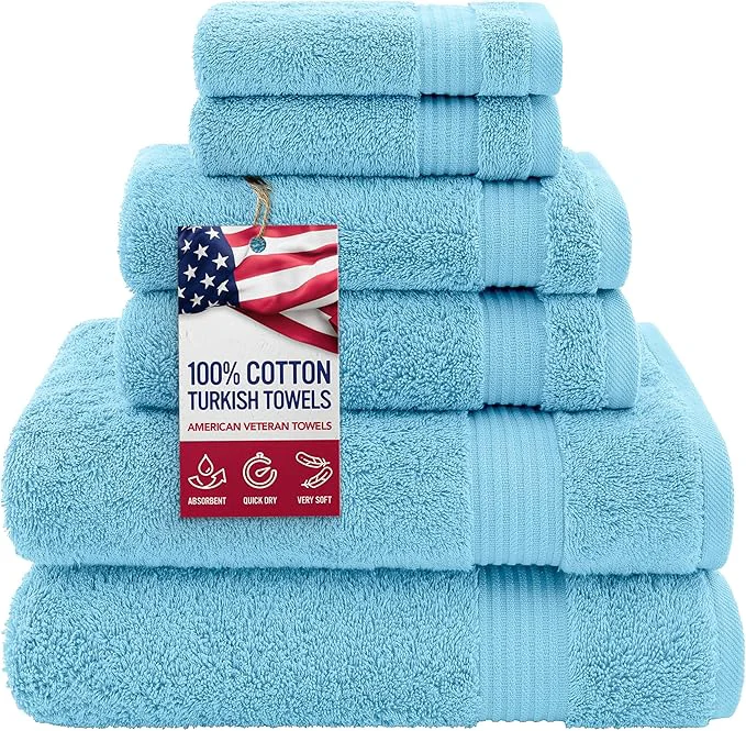 Comfortable American Veteran Towel Cotton Turkish 6 Piece Towel Set Luxury Towels Set Reliable