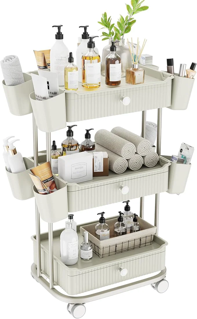 Breathable Dolonm 3 Tier Drawer Shelf Beauty Cart Artisan
