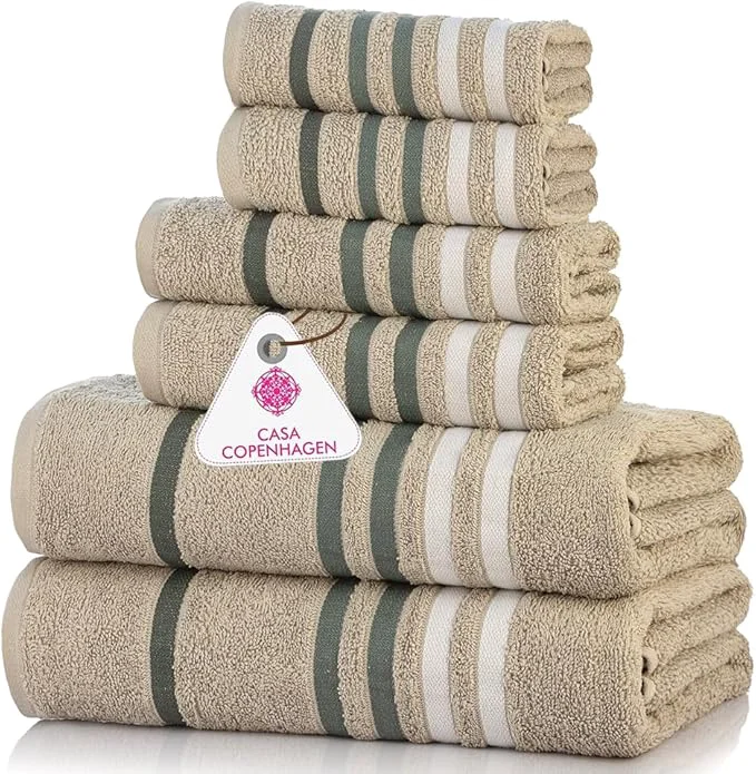 Fashionable CASA COPENHAGEN Exotic 6 Pieces Towel Set- Grey Violet 525 GSM 2 Bath Towel 2 Lightweight