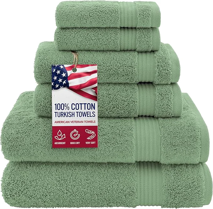 Refined American Veteran Towel Cotton Turkish 6 Piece Towel Set Luxury Towels World-Class