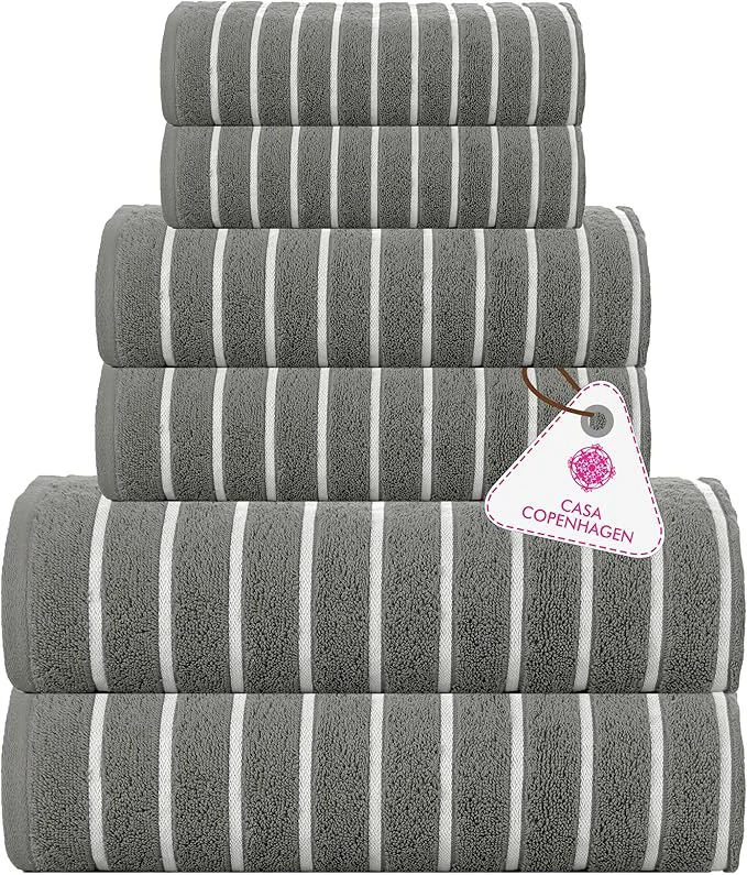 Safe CASA COPENHAGEN Ecstatic 6 Pieces Towel Set- Pine Grey 600 GSM 2 Bath Towel 2 Clean