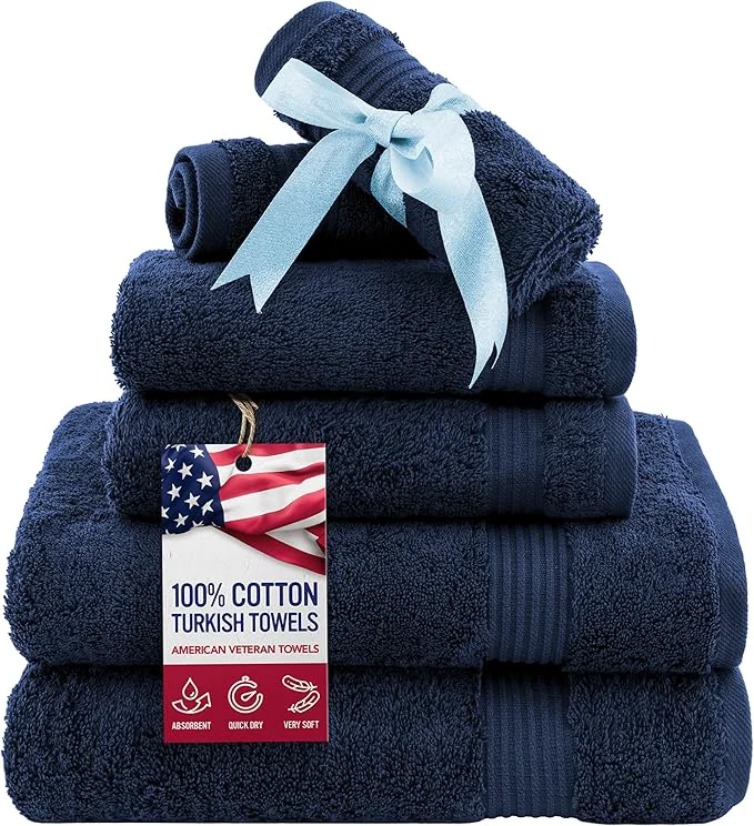 Breathable American Veteran Towel 6 Piece Towel Set Professional