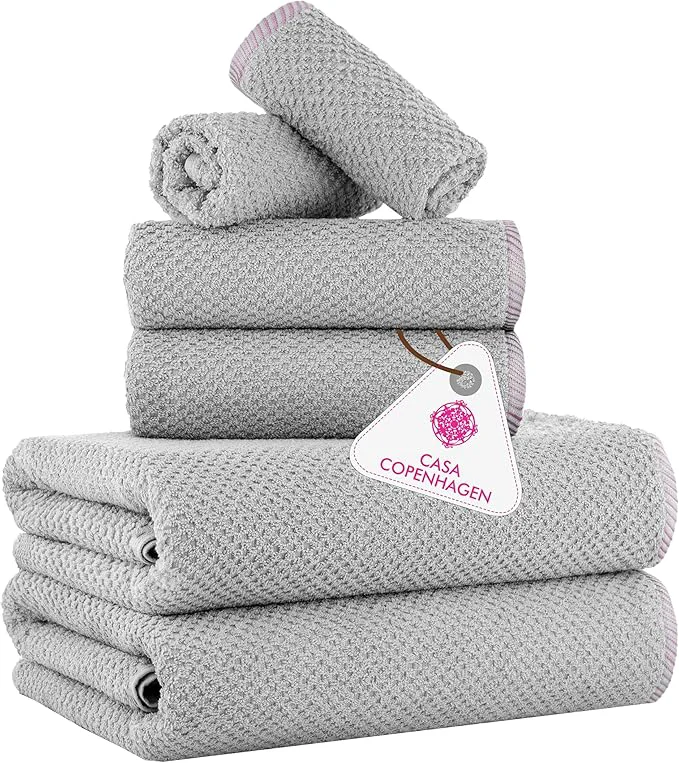 Verified CASA COPENHAGEN Popcorn 6Pcs Egyptian Cotton Large Designer Towels Gift Comfortable