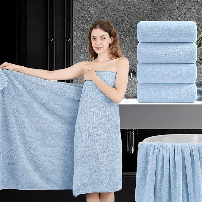 Convenient 4 Piece Extra Large Bath Towel 35 x70 Oversized Bath Sheet Blue Bath Towel Set Natural