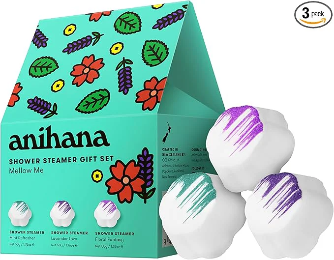 Green ANIHANA Shower Steamers Mellow Me 3 Pack Gift Set Solid
