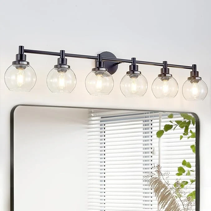 Luxury 6-Light Bathroom Light Fixture Black Vanity Lights Over Mirror Modern Wall Long-Lasting