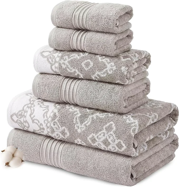 Breathable Modern Threads Charlize 6-Piece Cotton Towel Set – Reversible Yarn Dyed Recyclable