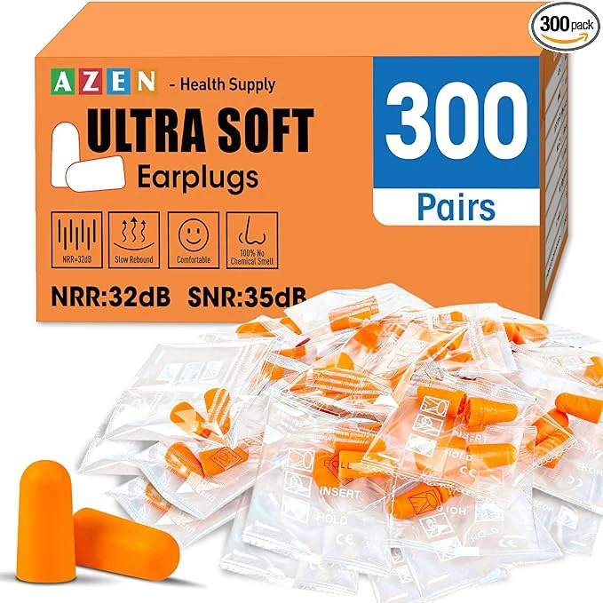 Smooth AZEN 300 Pairs Ear Plugs NRR 32dB Soft Foam Ear Plugs Lightweight