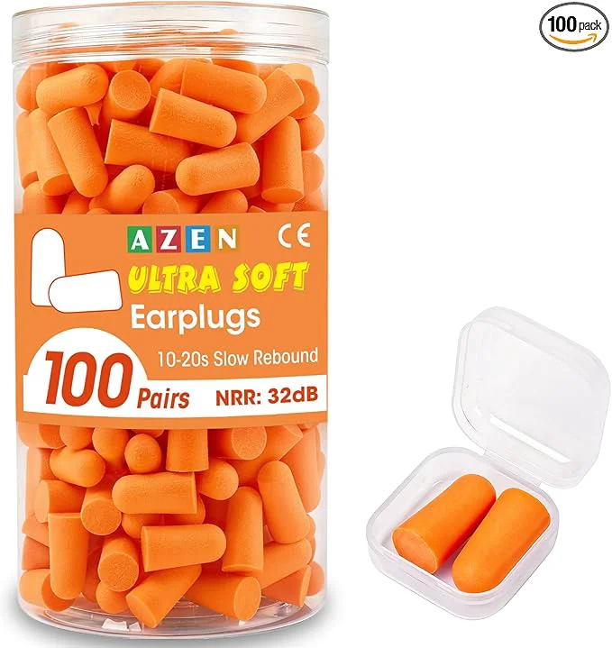 High-End AZEN 100 Pairs Ear Plugs Bulk NRR 32dB Soft Foam Ear Plugs Comfortable